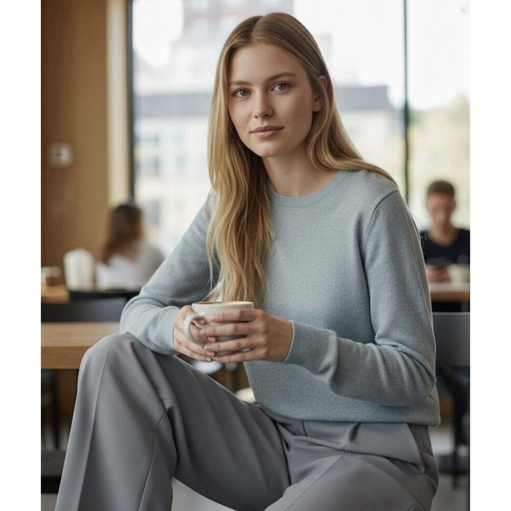R. Derwin 100% Pure Cashmere Pullover Sweater Blue Gray Old Money -Classic M